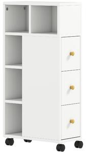 HOMCOM Mobiletto Bagno Salvaspazio con Ruote, 3 Cassetti e 5 Vani con Ripiani Regolabili, 20x40x80 cm, Bianco | Aosom Italy