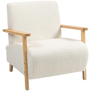 HOMCOM Poltrona da Salotto in Tessuto Sherpa con Braccioli e Gambe in Legno Stile Nordico, Crema | Aosom Italy