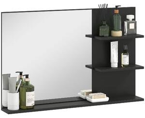 Kleankin Specchio Bagno Moderno con 2 Ripiani Laterali e Ripiano Inferiore, in Legno e Vetro, 75x10x48 cm, Nero | Aosom Italy