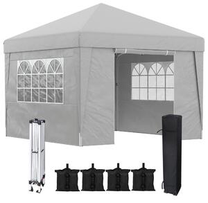 Outsunny Gazebo 3x3 m Pieghevole ad Altezza Regolabile con Finestrelle, in Acciaio e Tessuto Oxford Grigio Chiaro