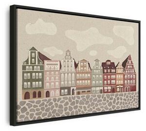 Quadro - Salt Square - Colorful Illustrated Townhouses Against a Cloudy Sky Background