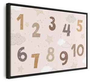 Quadro - Jumping Numbers - Numbers in a Subdued Beige-Brown Hue Among Snowflakes Stars and Clouds