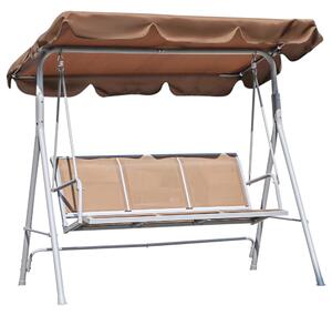 Outsunny Dondolo da Giardino a 3 Posti in Metallo, Tetto Parasole Rimovibile e Lavabile, Marrone e Argento, 171x108x154cm|Aosom