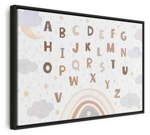 Quadro - Letters Above the Rainbow - Letters Among Streams of Rain and Clouds with a Rainbow Moon and Stars on a Light B