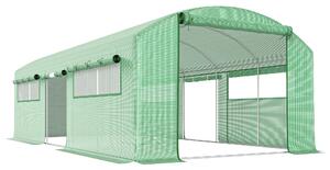 Outsunny Serra a Tunnel con 3 Porte Avvolgibili e 6 Finestrelle, in Acciaio Zincato e PE, 6x3x2 m, Verde