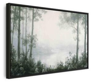 Quadro - Retro Landscape Grove Trees and Pond in Patinated Shades of Green