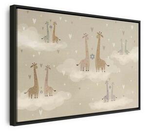 Quadro - Love - Colorful Giraffes Floating on Clouds Among Hearts and Stars