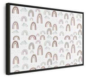 Quadro - Rainbows After the Storm - Rainbows of Various Sizes in Pastel Hues Among Rain Clouds in a Gray-Blue Shade