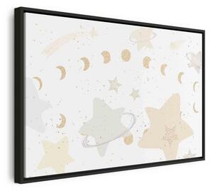 Quadro - Fairy-Tale Galaxy - Phases of the Moon in Yellow Tones Among Stars in Beige and Ash Colors with Stardust