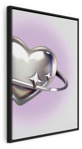 Quadro - Cosmic Heart - Silver Heart with a Ring on a Purple Background