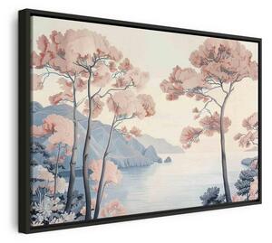 Quadro - Landscape with the Ocean Cliffs and Trees in Delicate Pink Shades