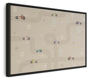 Quadro - Race - Colorful Cars on a Road on a Beige Background with Inscriptions