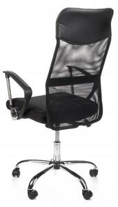 Sedia da ufficio SŁAWEK, poltrona da ufficio ergonomica girevole, struttura in acciaio rinforzato, seduta regolabile in altezza, rivestimento nero, per ufficio e home office