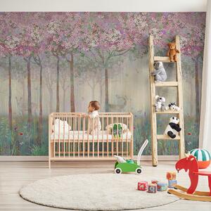 Carta da parati Alberi fioriti con lunghi tronchi, cervi tra gli, Carta da parati per Bambini, Carta da parati Nursery Forest, u62100d2 : Uwalls.it