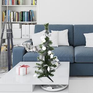Albero di Natale da tavola verde e grigio 60H cm con decorazioni su rami