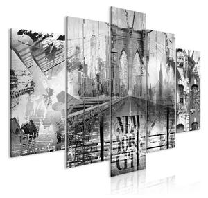 Quadro - New York City Collage (5 Parts) Wide Black and White