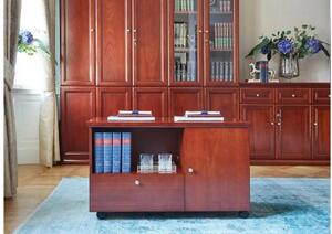 Mobiletto da scrivania su ruote con cassetto e anta in legno-Arrediorg.it