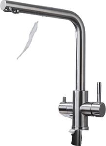 Rubinetto da cucina, acciaio inox, doppia maniglia, design contemporaneo, ssd001 spazzolato, G1/2