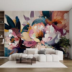 Carta da parati I grandi fiori sono dipinti ad olio, Carta da parati Acquerello, w07940 : Uwalls.it