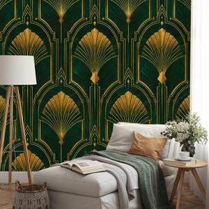 Carta da parati – Ventagli art déco dorati su verde