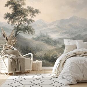 Carta da parati – Paesaggio montano vintage nei toni beige