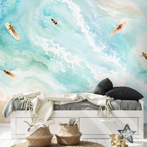 Carta da parati – Mare ad acquerello con surfisti