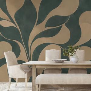 Carta da parati – Foglie beige astratte nel verde