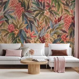 Carta da parati – Fiori tropicali e foglie colorate