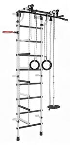 Spalliera per bambini: struttura da arrampicata da interno in metallo con scala di corda e ruote da ginnastica – Gamma Plus, nero