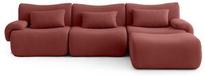 MILYSOFA SOFATIME: divano ad angolo modulare a 3 posti con chaise longue, raffinato tessuto a riccioli, rosso terracotta