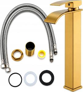 Miscelatore per lavabo a cascata, 18,3 cm, montaggio a incasso, monocomando, acciaio inossidabile, finitura oro