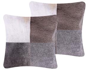 Set cuscini patchwork in vera pelle di mucca 45 x 45 cm grigio Beliani