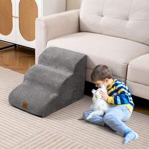 Costway Scale antiscivolo con superficie a pendenza dolce altezza 40cm, Rampa per cani in schiuma a 3 livelli stabili Grigio