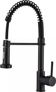 Rubinetto da cucina nero con bocca estraibile | Miscelatore | Tubo flessibile | Con raccordi per acqua calda e fredda da 60 cm
