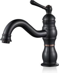 Rubinetto da cucina retrò - Rubinetto girevole - Rubinetto da cucina con bocca a destra - Corpo in ottone - Stile rustico - Con tubo flessibile G3/8 - Maniglia in Vetroceramica - Girevole a 360°