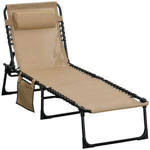 Outsunny Sdraio da Giardino Pieghevole con Schienale Reclinabile su 5 Posizioni e Cuscino, 185x58x30cm, Beige | Aosom Italy