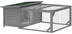 PawHut Gabbia per Conigli in Legno con Tetto Bituminoso Apribile, Recinto Esterno e Porte, 125,5x100x49 cm, Grigio | Aosom Italy