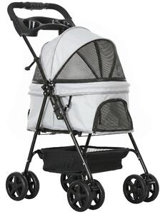 PawHut Carrello per Cani di Piccola Taglia con 4 Ruote, Freno, Cestino, Cappottina, Cinture di Sicurezza e Finestre, 67x45x96 cm, Grigio Chiaro | Aosom Italy