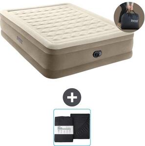 Materasso gonfiabile per 2 persone - 152 x 203 x 46 cm - Beige - pompa e biancheria da letto incluse