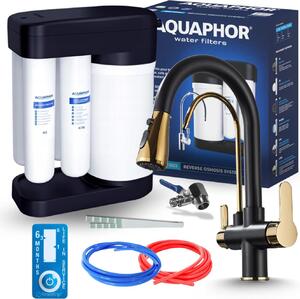 Miscelatore da cucina a 3 vie Nordic con sistema a osmosi inversa Morion 102S RO, bocca separata per l'acqua filtrata, doccetta estraibile, bocca girevole