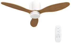HOMCOM Ventilatore da Soffitto con Luce Regolabile, Telecomando, 3 Colori, 3 Pale, 6 Velocità e Timer, Legno Naturale | Aosom Italy