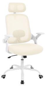Sedia da ufficio ergonomica - Sedia da ufficio con schienale alto in tessuto a rete - Regolabile in altezza - Con poggiatesta - Supporto lombare regolabile - Girevole - Con rotelle - Colore beige