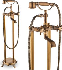 Rubinetto da vasca da bagno indipendente in stile retrò con doccetta e bocca girevole a 180°, montaggio a pavimento, ottone, cartuccia in Vetroceramica, bocca a cascata per vasca da bagno