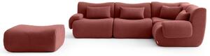 MILYSOFA SOFATIME: divano ad angolo modulare a 4 posti con chaise longue, raffinato tessuto a ricami, rosso terracotta