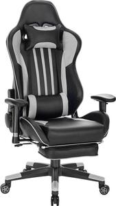 Sedia da gioco - Con poggiapiedi - A righe rosse - Regolabile in altezza - Sedia da ufficio ergonomica - Ecopelle