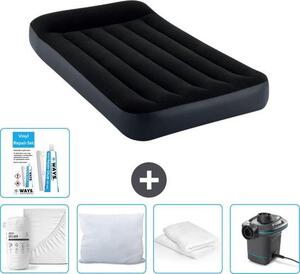 Letto gonfiabile Intex - 1 persona - 99 x 191 x 25 cm - Blu scuro - Consegna inclusa Lenzuolo di ricambio - Bacio - Pompa - Set di riparazione e protezione del cuscino