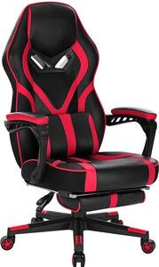 Happyment Gamestoel Deluxe - Sedia ergonomica da gioco e da ufficio con poggiapiedi - Regolabile in altezza - Rosso - Pelle finta