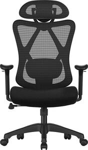 SONGMICS OBN063B01 Sedia da ufficio Sedia ergonomica da scrivania Sedia per computer Sedia a rete Supporto lombare regolabile e poggiatesta 150 kg Regolazione in altezza