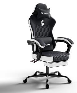 Sedia da gaming, sedia per giocatori - Sedia da ufficio ergonomica con poggiapiedi - Regolabile in altezza - Sedia girevole con braccioli e rotelle - Nero e bianco
