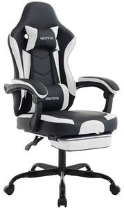Sedia da gaming - Sedia da ufficio ergonomica - Poggiapiedi - Cuscino lombare - Poggiatesta - Regolabile in altezza - Ecopelle - Bianco e nero